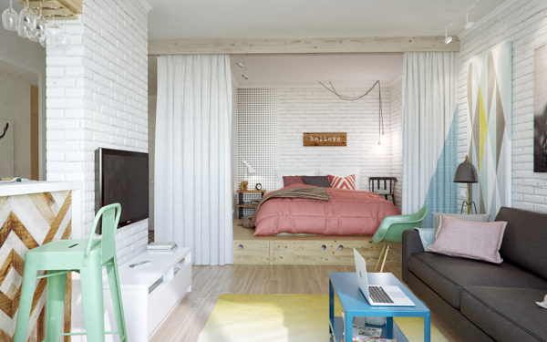 莫斯科45平米小户型开放式公寓设计