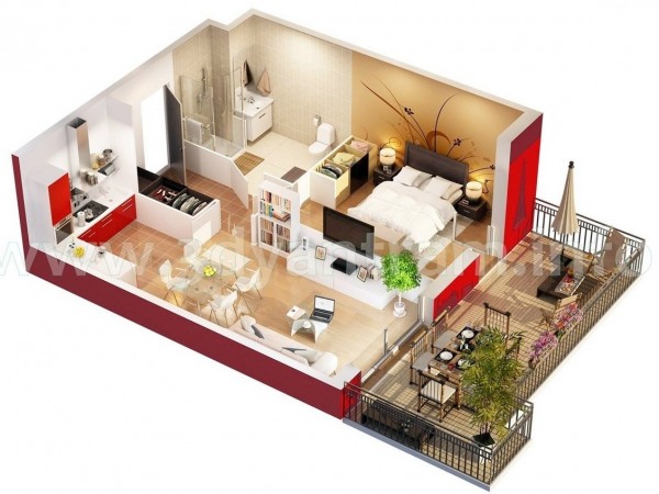 小公寓户型装修3D布局效果图欣赏