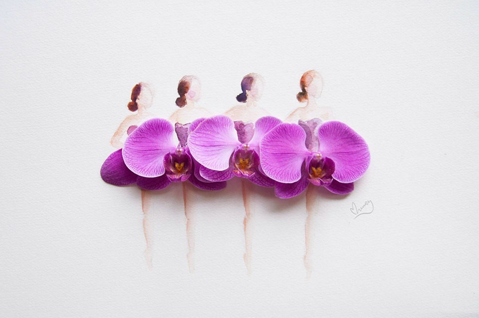 水彩与花朵的融合:马来西亚艺术家Zhi Wei花卉创意插画