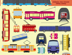 公共交通工具:电车和地铁矢量素材