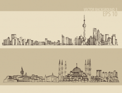 手绘线描著名城市街景矢量素材(二)