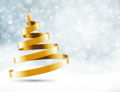 金色丝带圣诞树背景矢量素材
