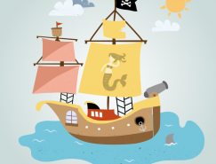 卡通风格海盗船矢量素材