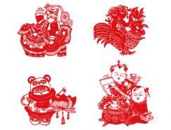 20个中国传统迎福娃娃剪纸矢量素材
