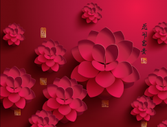 新春剪纸花卉背景矢量素材