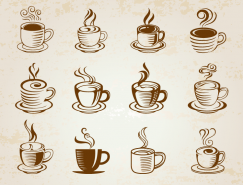 16个手绘咖啡杯图标矢量素材