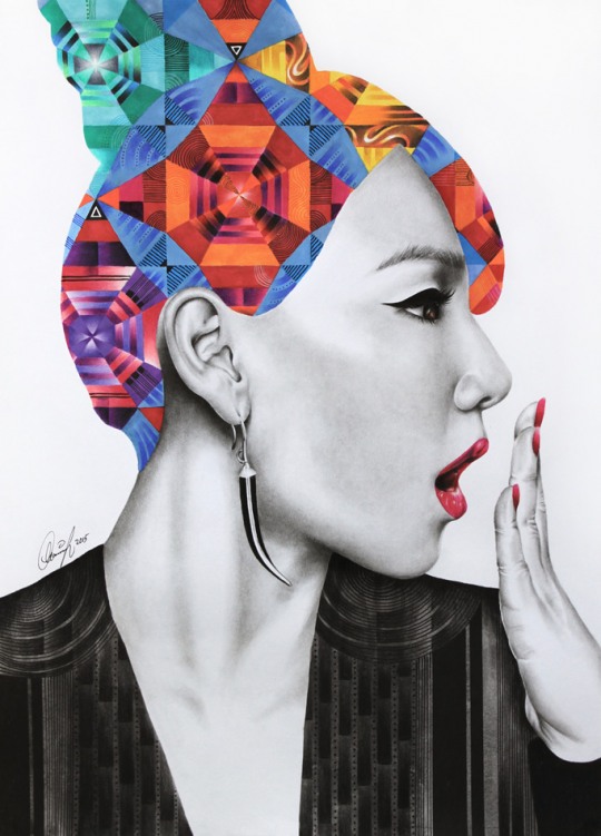 强烈的色彩和图案设计:Monica Sutrisna肖像插画欣赏