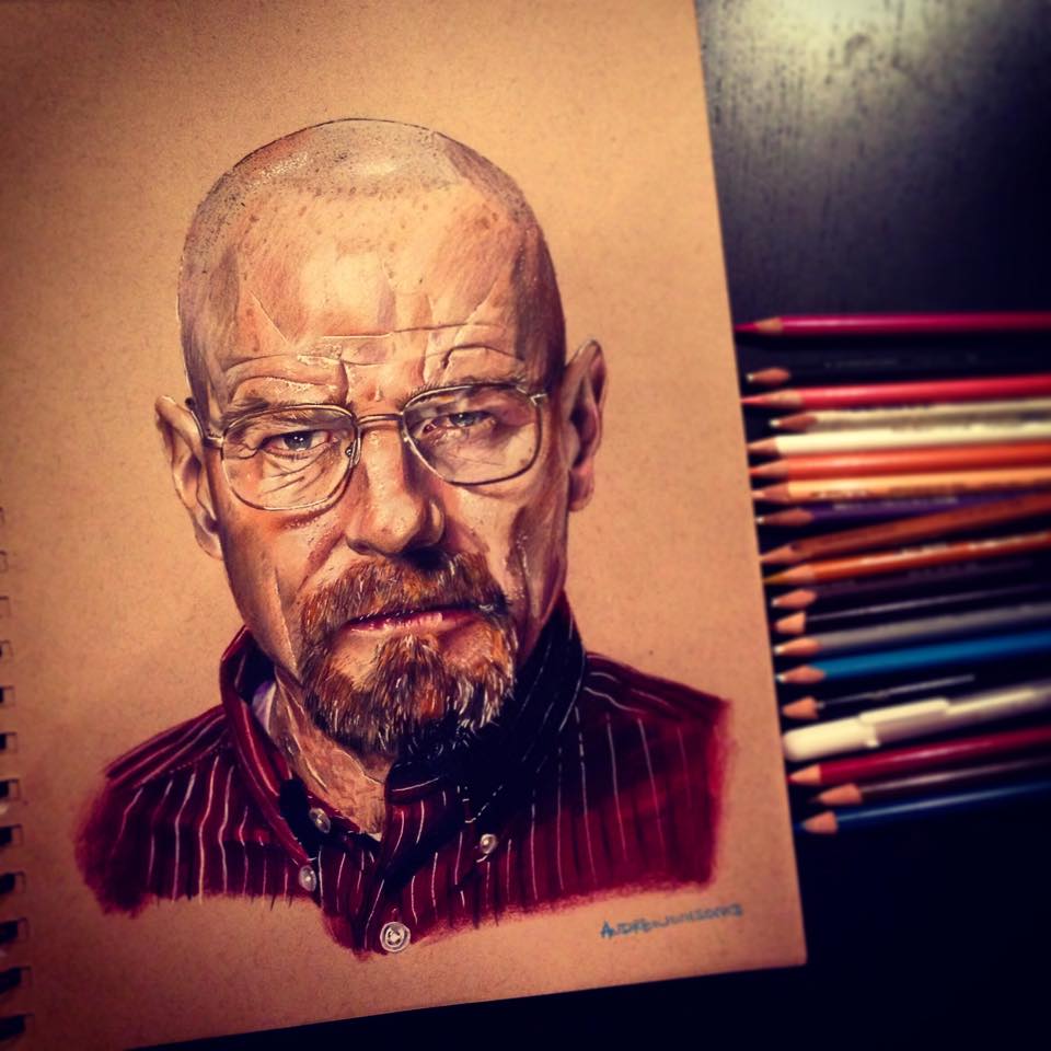 Andrew Wilson精细的彩色铅笔肖像画