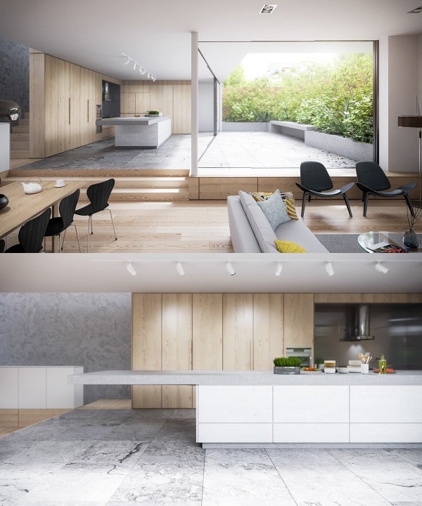 25个白色和木纹厨柜的厨房设计