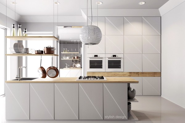 25个白色和木纹厨柜的厨房设计