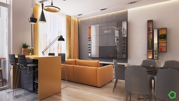 3个黄色系开放式空间公寓设计