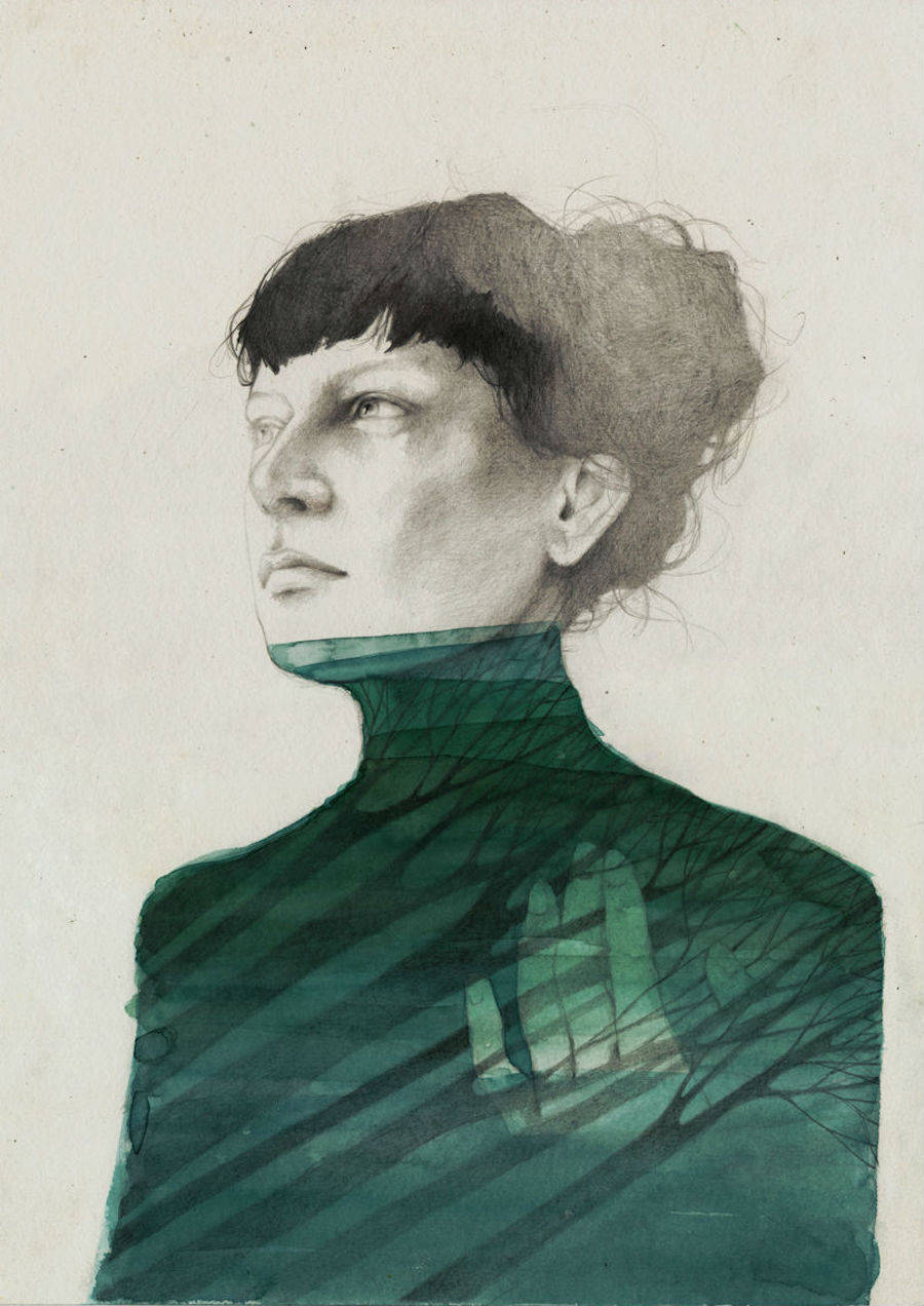 Elia Mervi超现实风格女性肖像插画欣赏