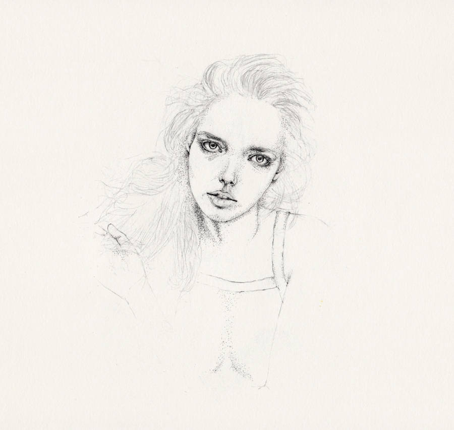 细腻的点画:Natalia Bivol女性肖像铅笔画作品