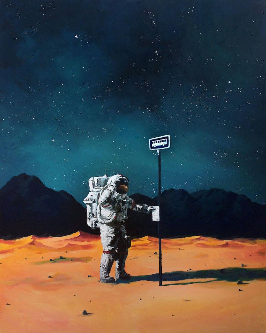 超现实的气氛：丹麦艺术家Thomas Juul Krahn宇航员系列绘画作品