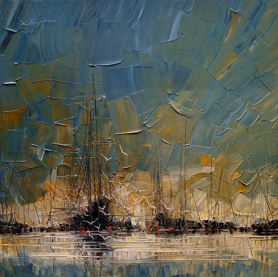 忧郁的海景和古老的船只：Justyna Kopania油画作品