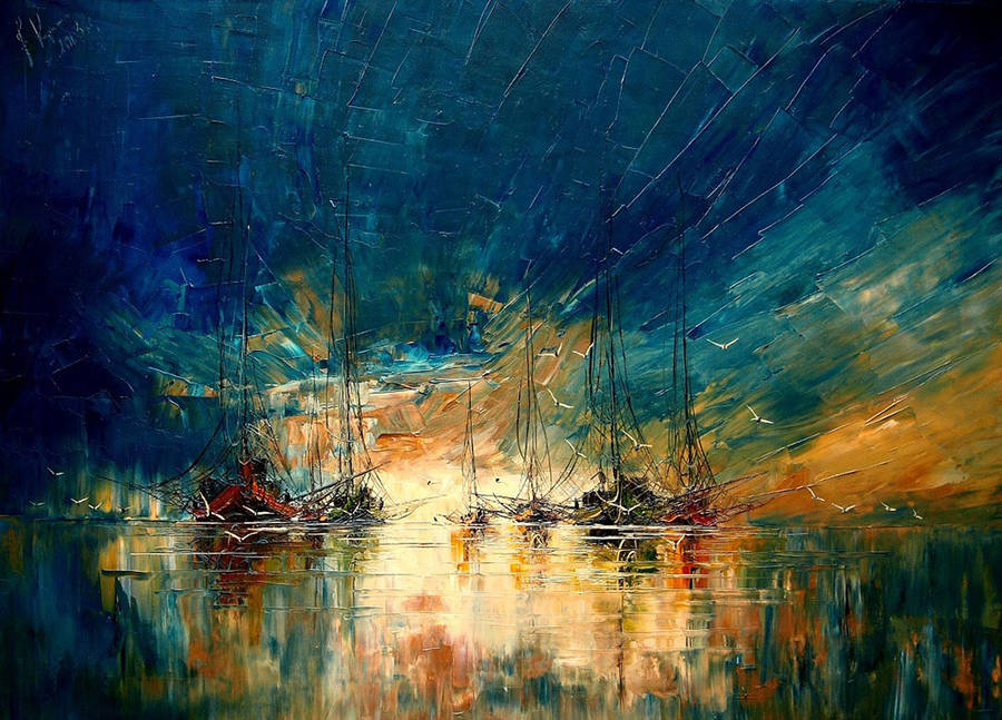 忧郁的海景和古老的船只：Justyna Kopania油画作品