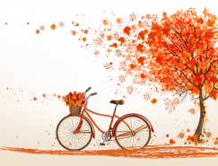 秋天红叶和自行车矢量素材