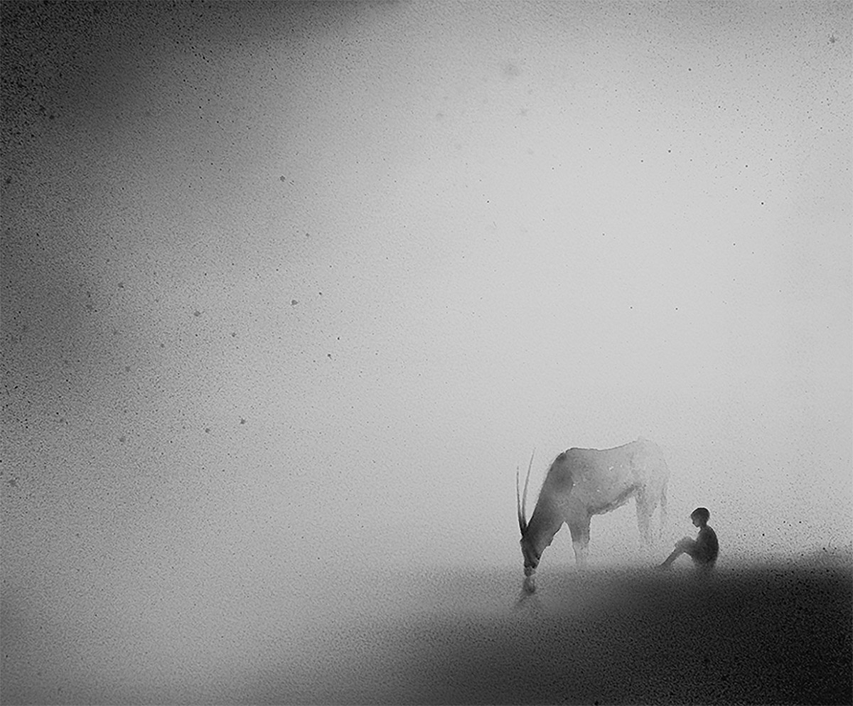 儿童与野生动物：Elicia Edijanto静谧的黑白水彩画