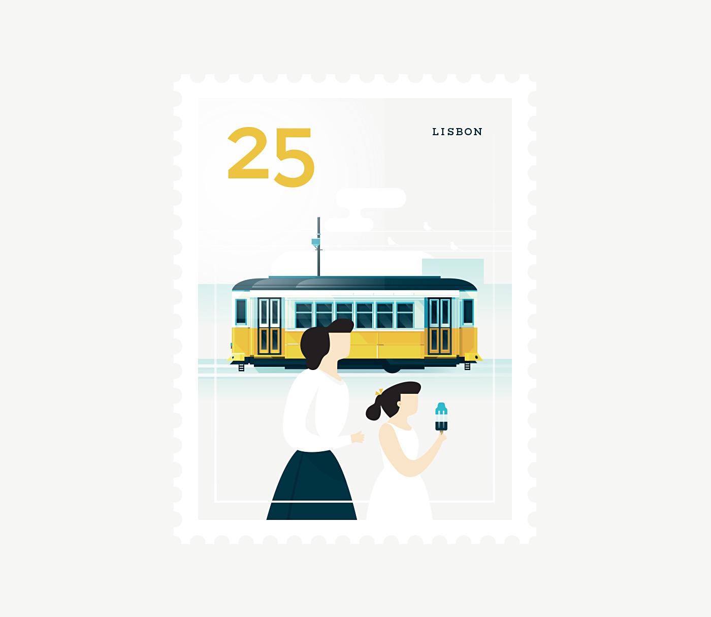 Elen Winata极简的城市风光插画邮票设计