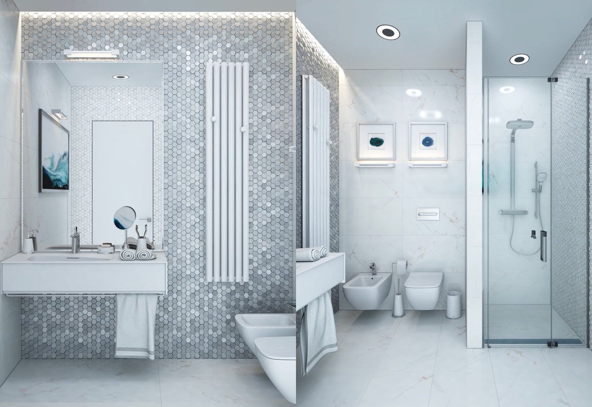 36个灰色和白色配色方案的卫生间设计