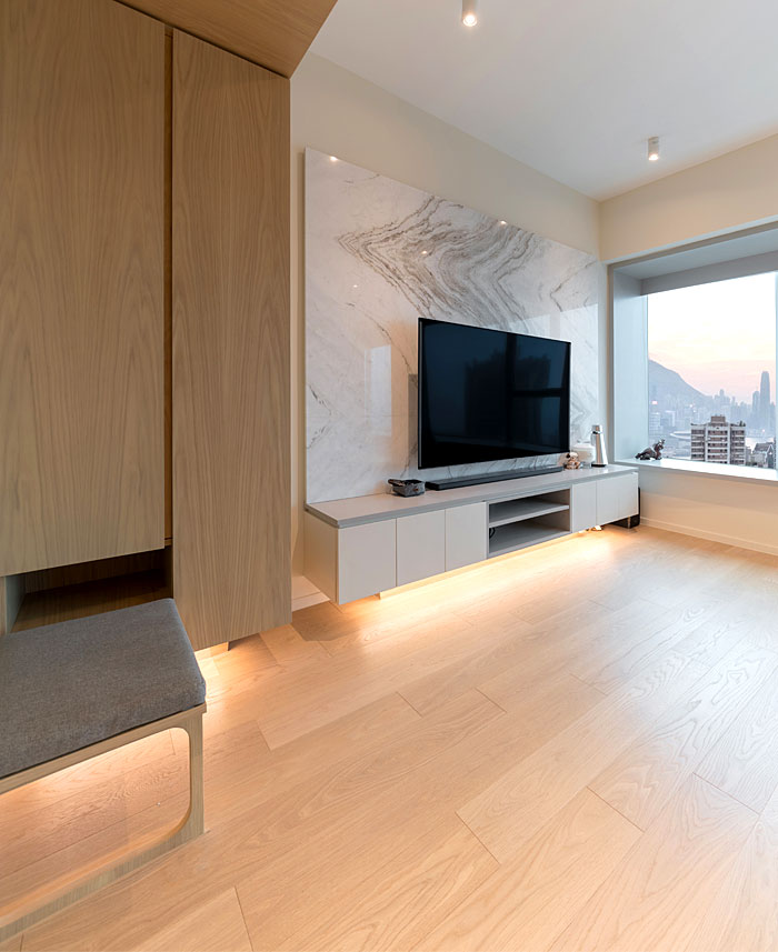 巧妙的收纳系统和整洁的空间布局：香港180度海景公寓设计
