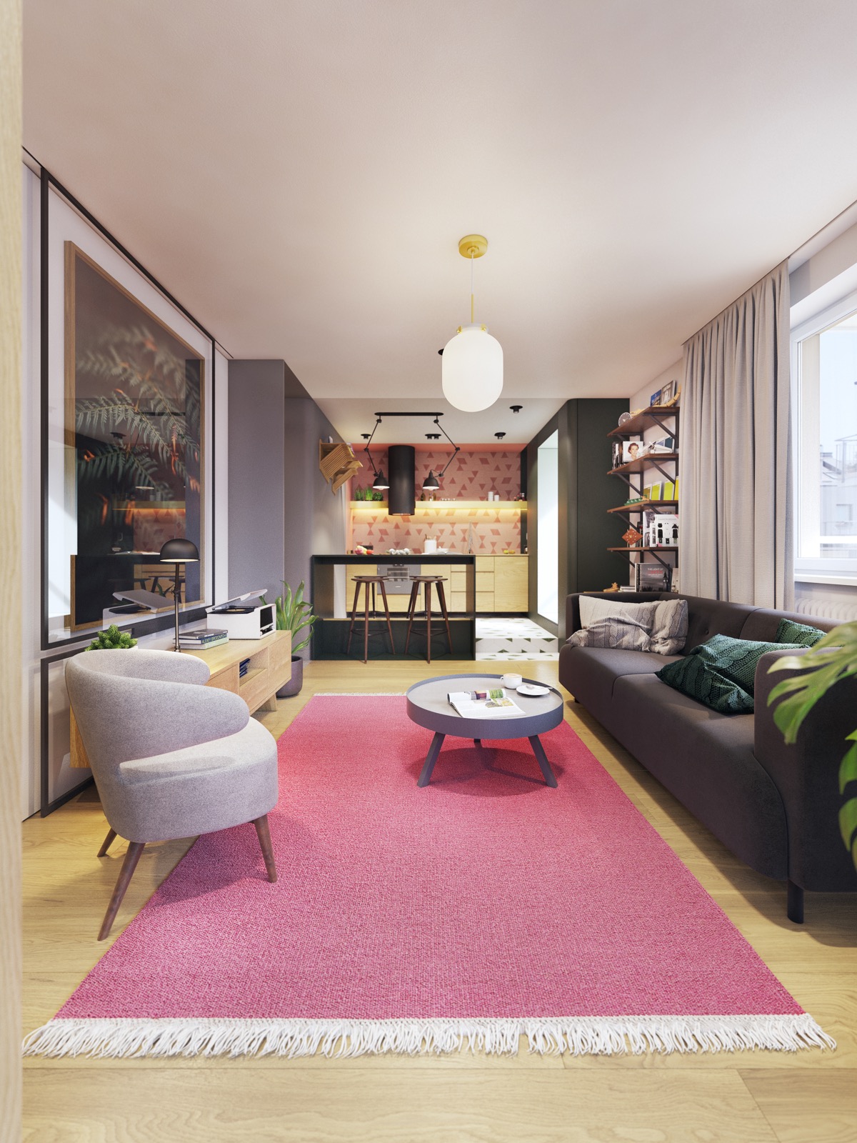 漂亮的色彩搭配：融合了个性与极简主义的小户型公寓设计