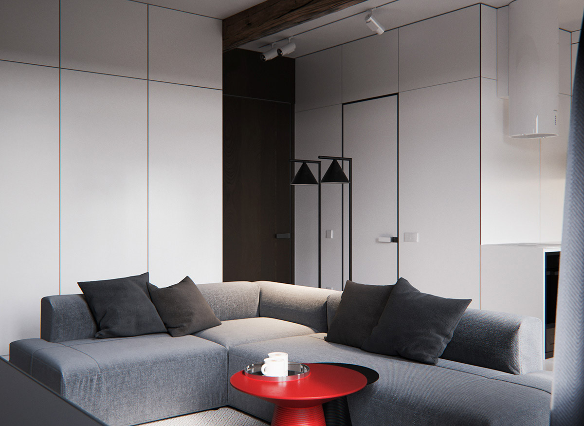 灰色中的一抹红：3个高颜值简约风格家居装修设计