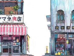 细腻的线条和色彩：Mateusz Urbanowicz水彩风格的东京商店