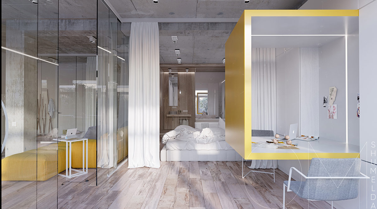 清新的白和温暖的黄打造的活力住宅