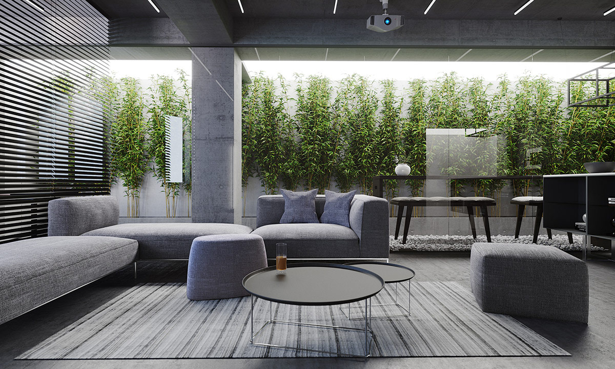 高级灰与绿植装饰 极简主义风格现代家居空间设计