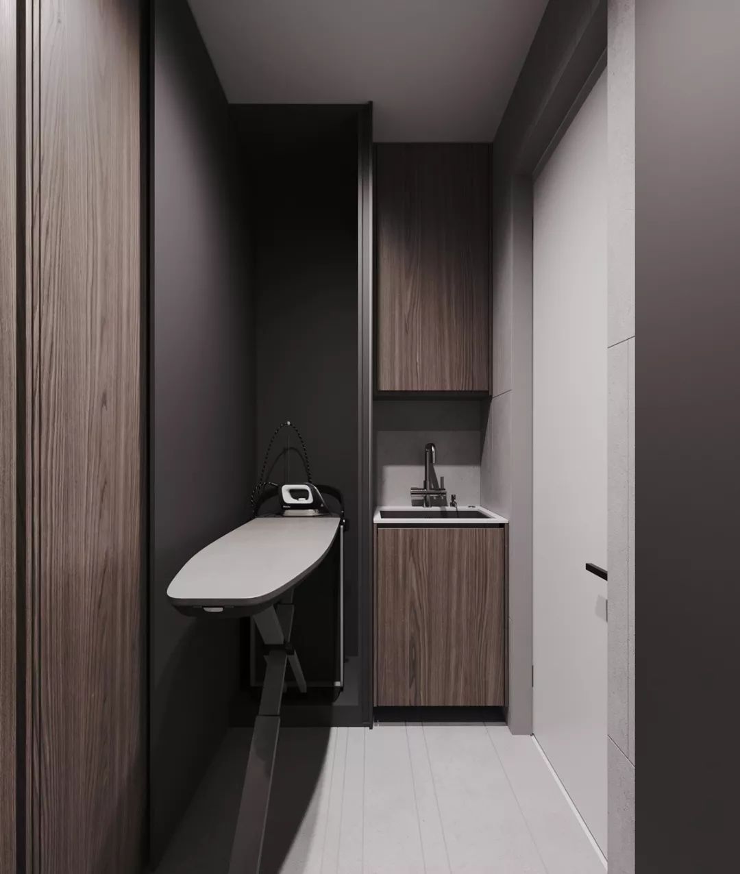 灰色和墨绿搭配内敛的木质肌理：182平米高雅气质住宅