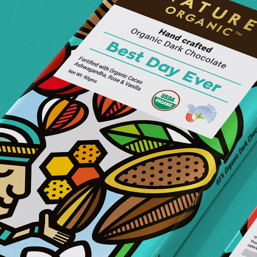 精美的插画元素 Nature Organic手作有机巧克力包装设计