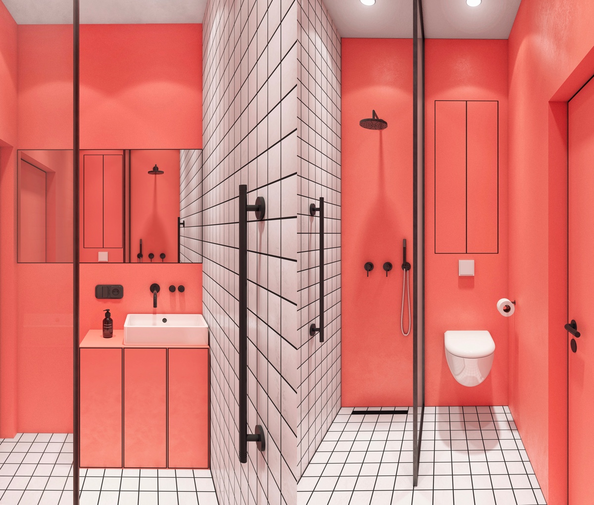 热情似火的红色浴室和卫生间设计
