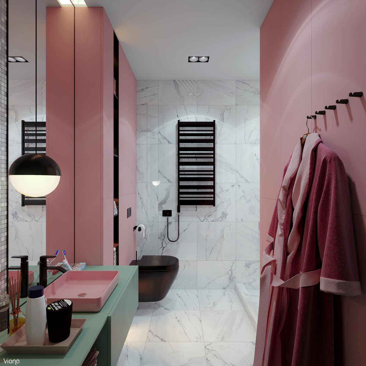 柔和浪漫的粉色浴室和卫生间设计