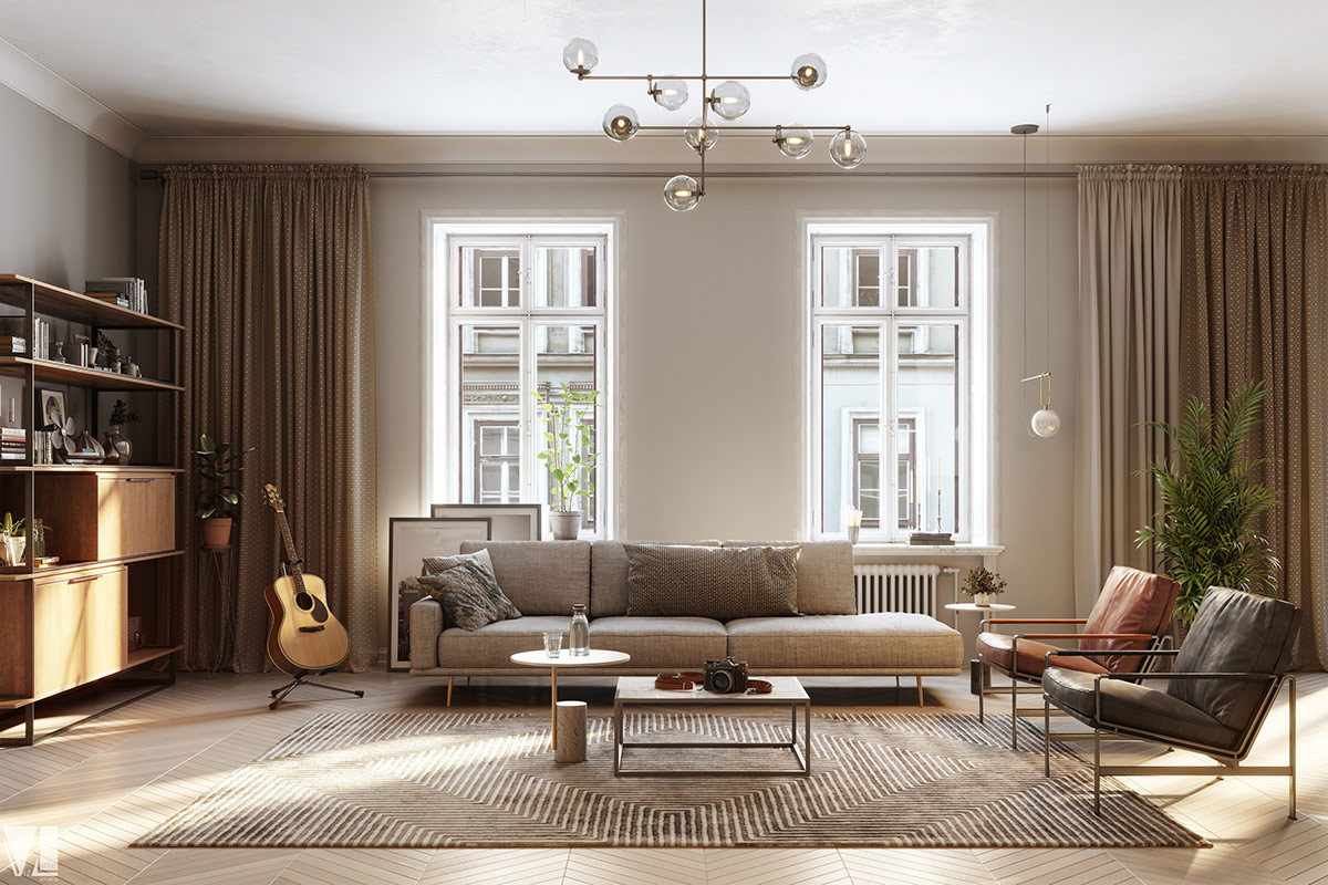 时尚的单色风格和古典装饰元素：3间舒适优雅的住宅空间