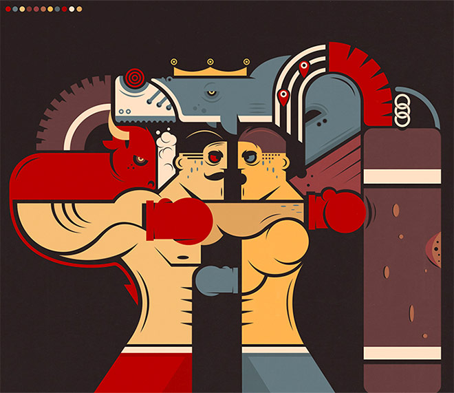 40张精彩的拳击主题插画作品
