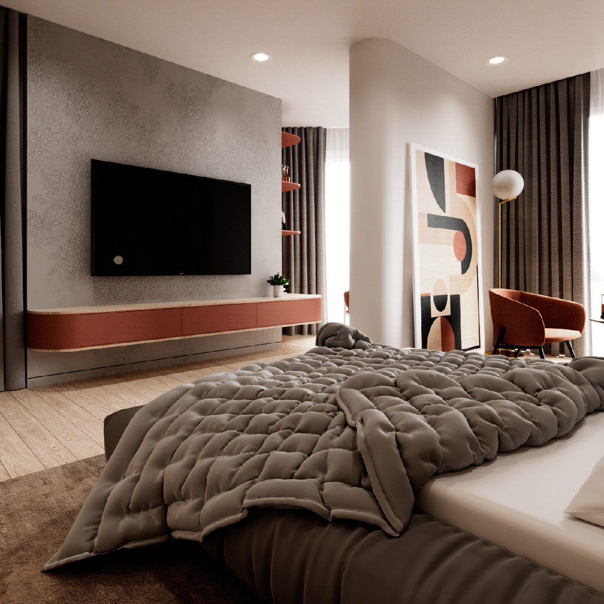 红+橙+金演绎奢华和休闲感：温暖又温馨的现代家居设计