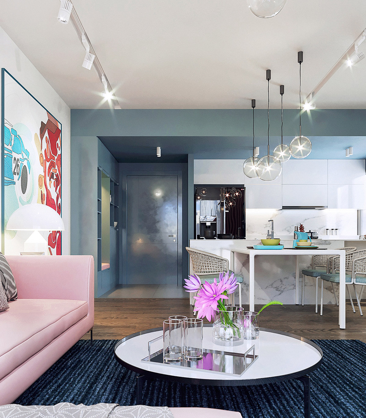 甜美平静的粉+蓝！4个清新公寓设计