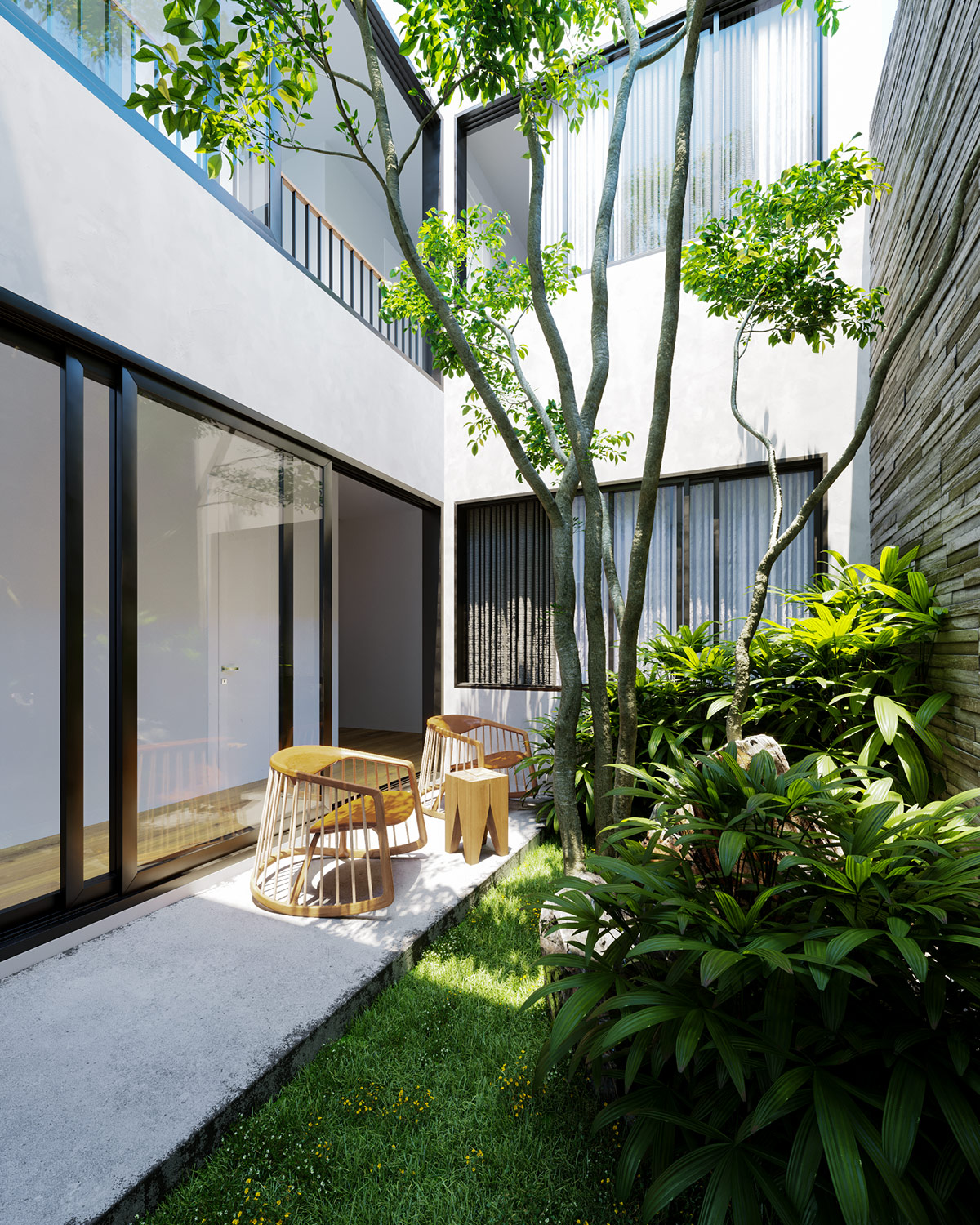 绿色中庭之美！3间越南简约现代住宅设计