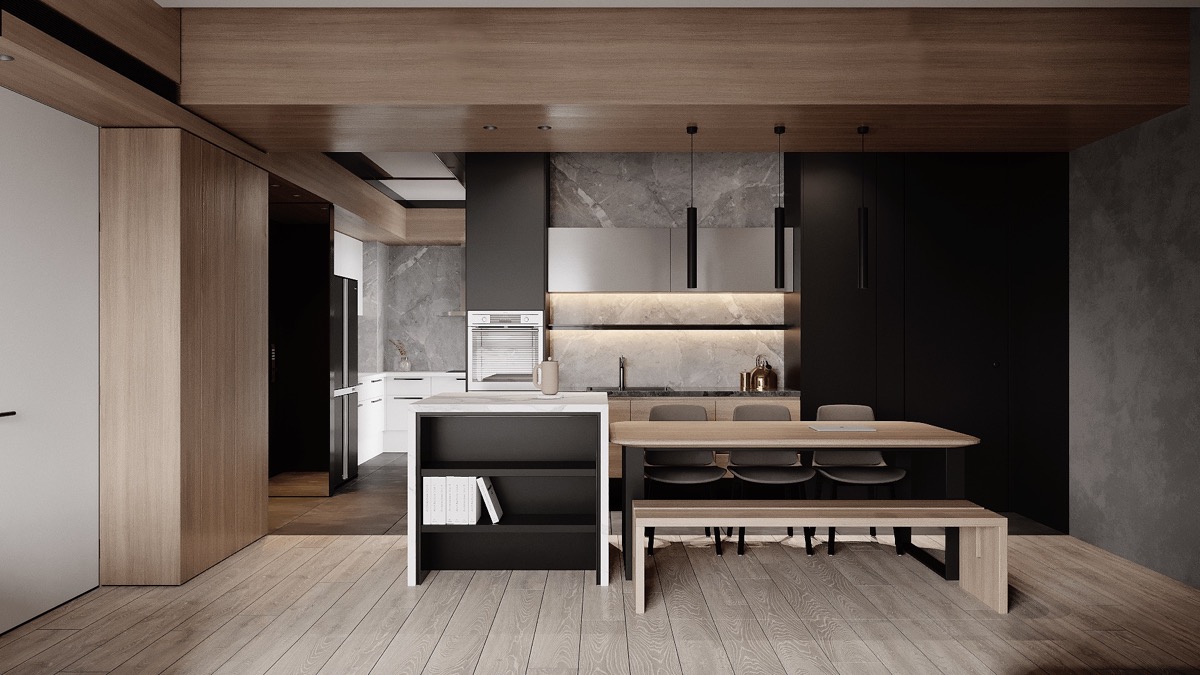 黑白灰+木质打造极简轻奢家居空间