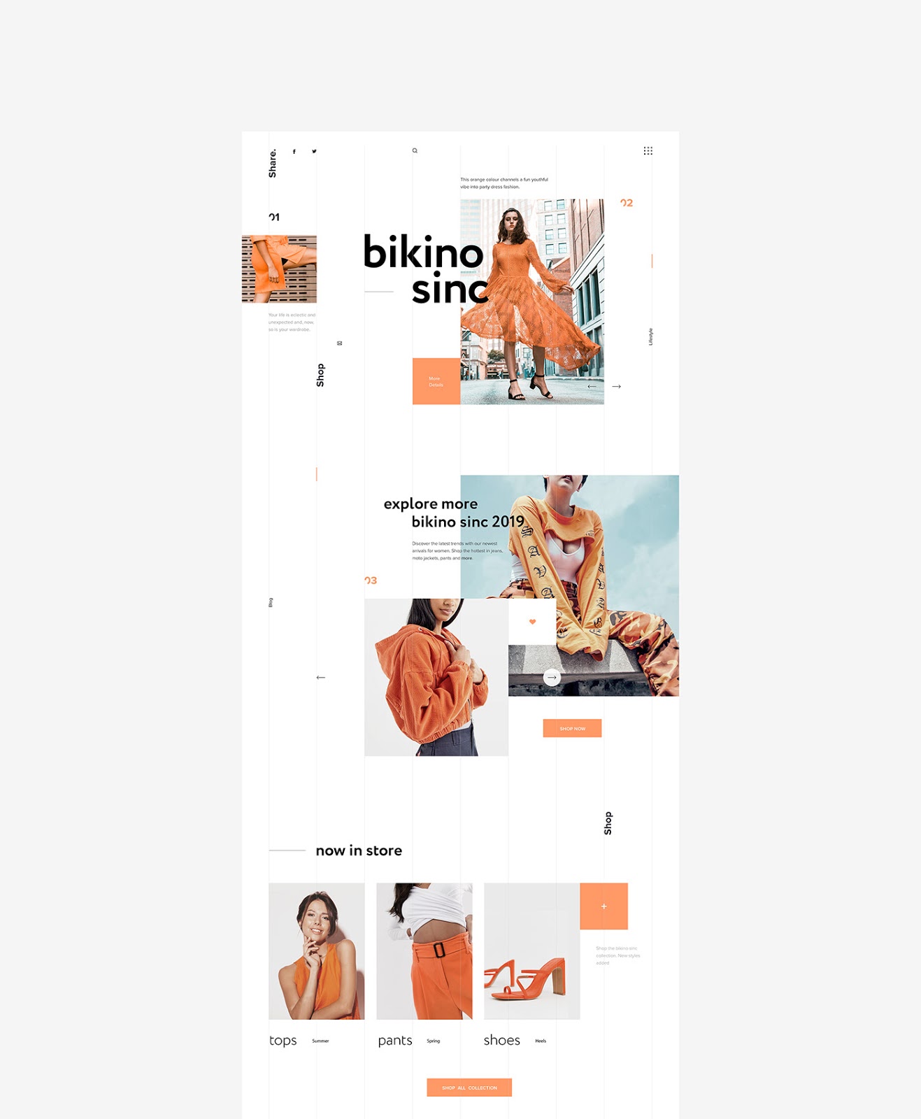 橙色简约风格在线时装商店网页设计