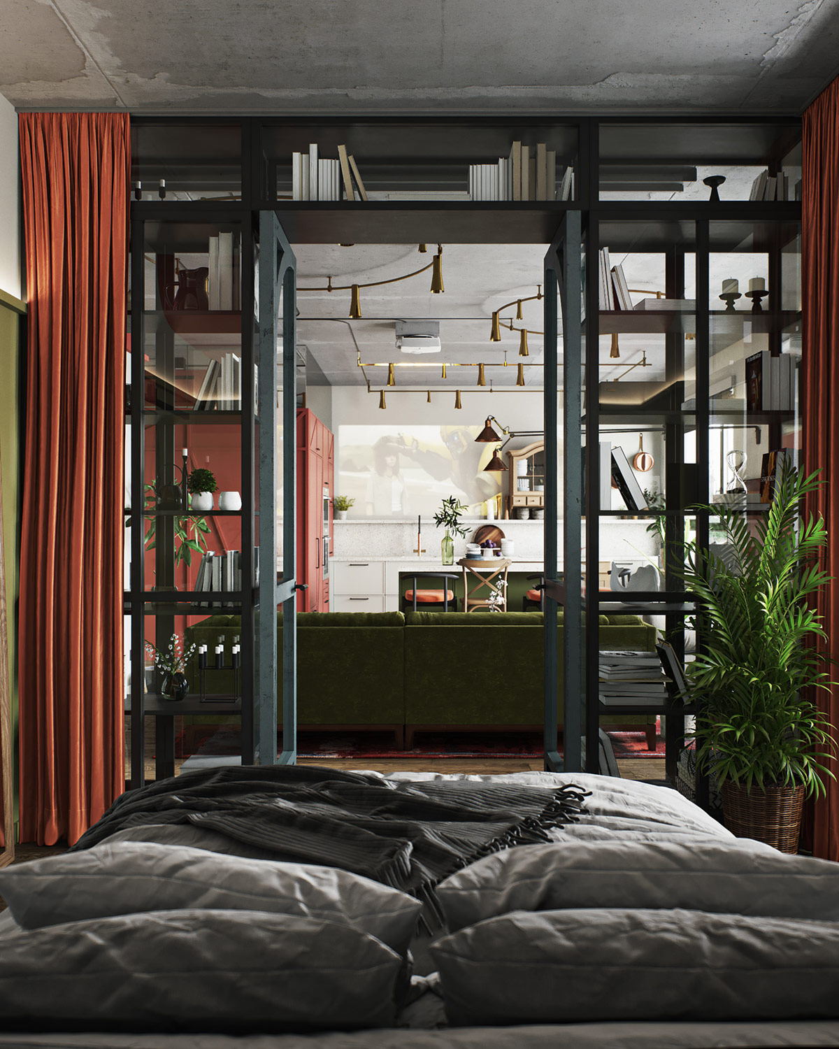 红+绿配色！圣彼得堡80平时尚公寓设计
