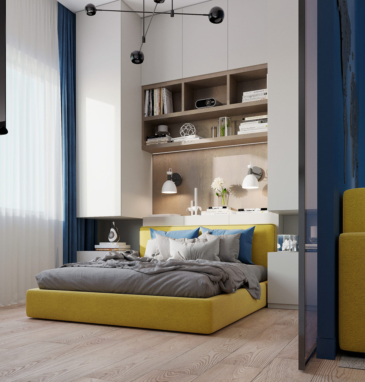 活泼的黄蓝搭配，营造充满活力的家居空间
