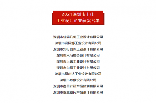 蝉联三年榜首！佳简几何第五次荣获深圳市十佳工业设计公司称号