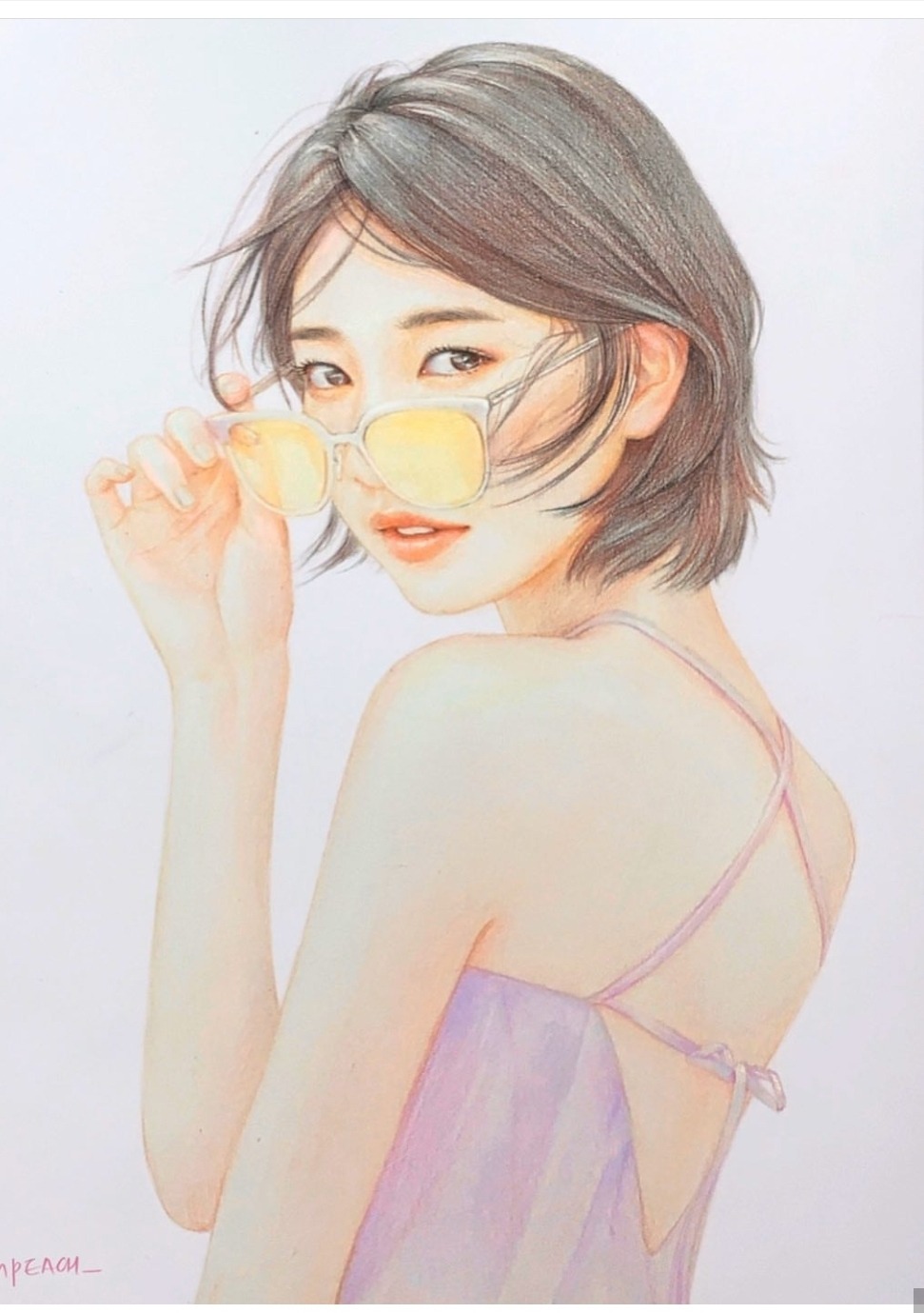 韩国画师Hyunpeach女性人物彩铅画 ​​​​