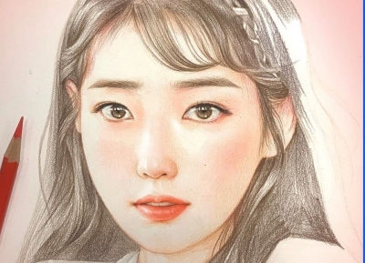 韓國畫師Hyunpeach女性人物彩鉛畫 ​​​​