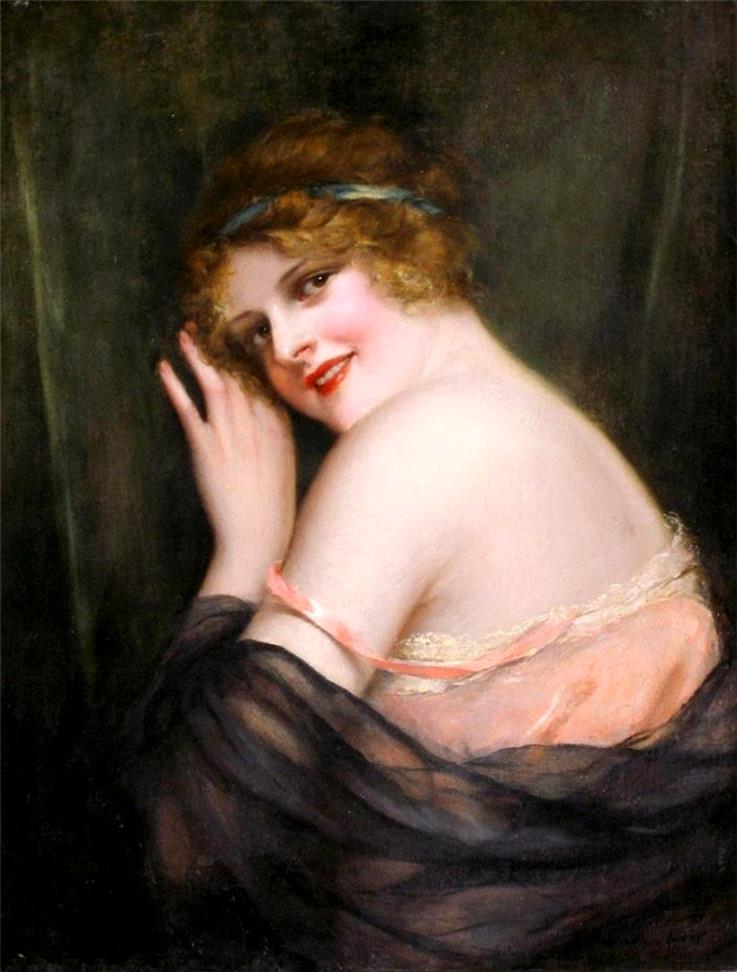 法国画家Francois Martin-Kavel(1861-1931)女性肖像油画作品