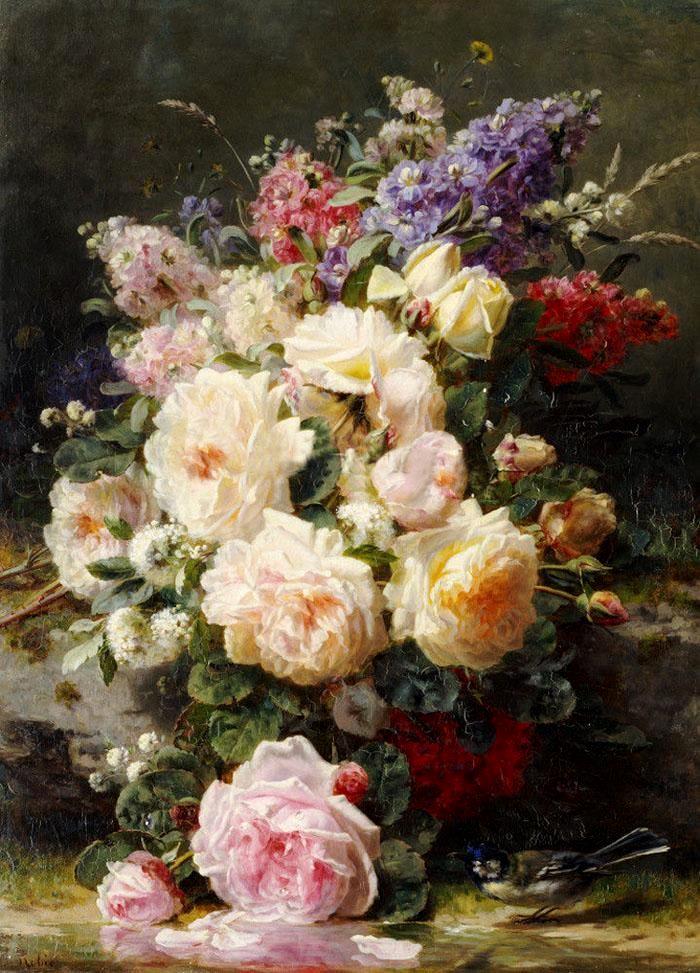 比利时画家Jean Baptiste Claude Robie(1821-1910)：静物花卉画作欣赏