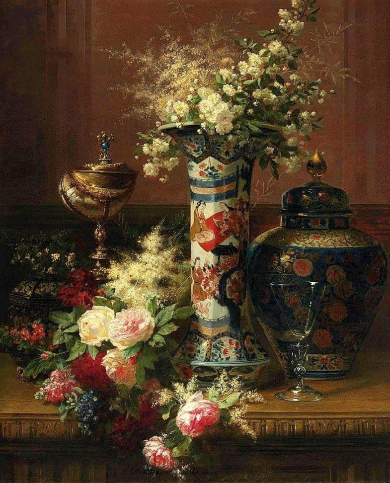 比利时画家Jean Baptiste Claude Robie(1821-1910)：静物花卉画作欣赏