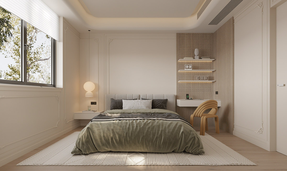 暖米色色调+清新的白色元素，打造柔和的室内设计